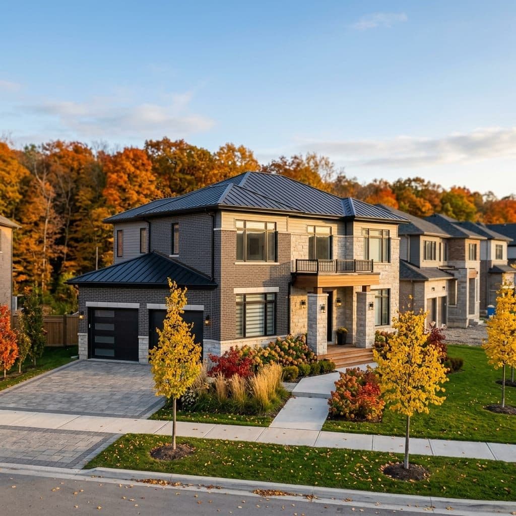 Large modern two-storey detached home in Vaughan backing onto a wooded valley