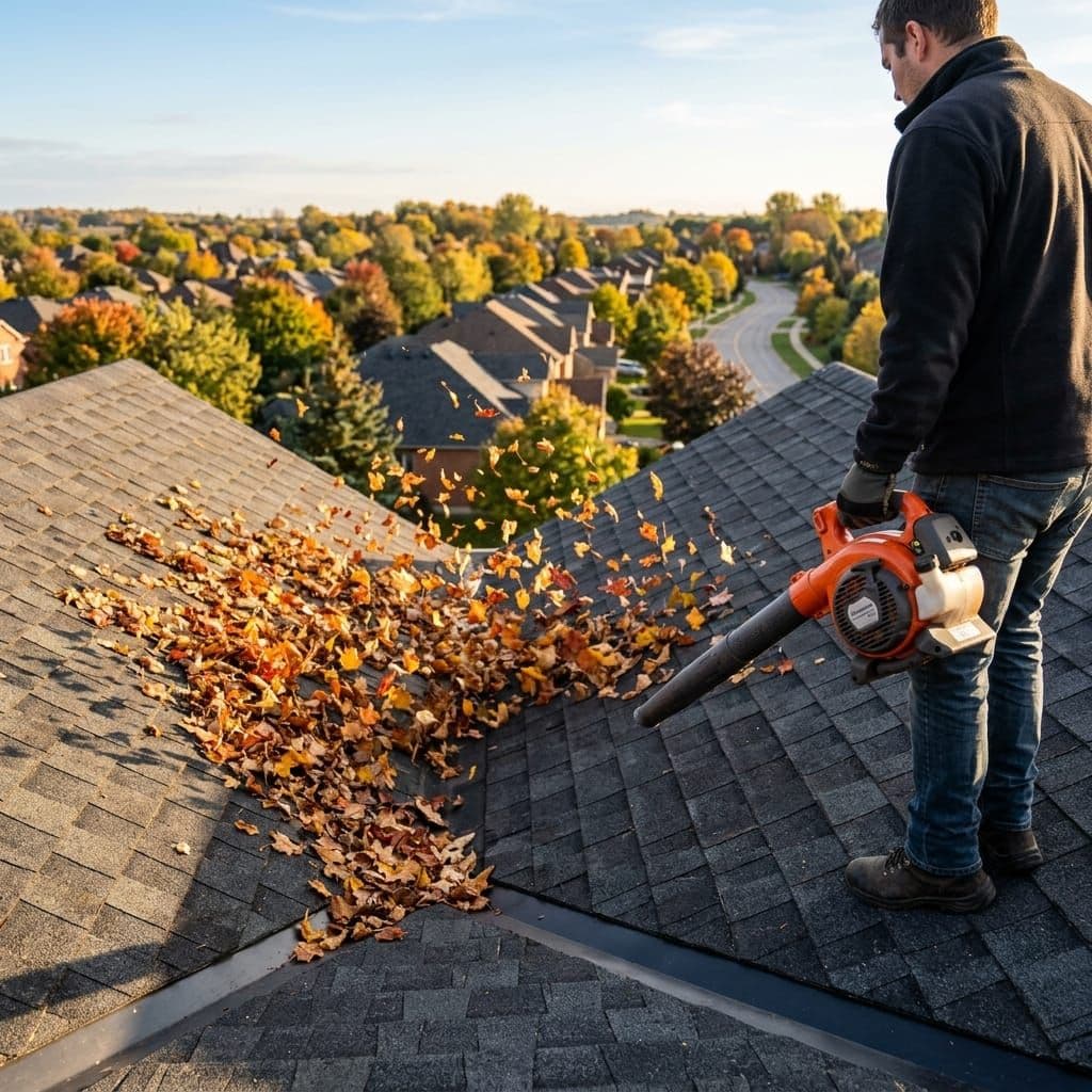 Roof surface cleared of leaves and debris